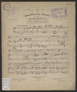 Il canto della domenica : preghiera d'una fanciulla / musica di Giacomo Meyerbeer ; versione dal francese di G. Vitali