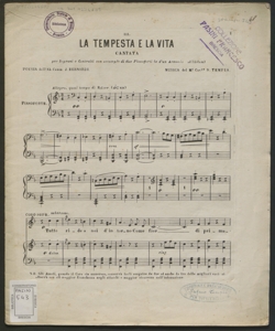 3: La tempesta e la vita : cantata per soprani e contralti con accomp.to di due pianoforti e d'un armonio ad libitum / poesia dell'ab. comm. J.Bernardi ; musica del M° Cav.re S. Tempia