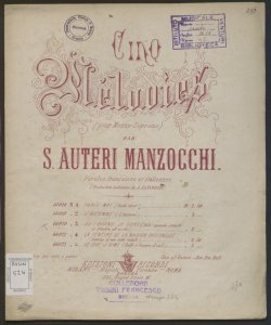 Cinq mélodies, pour mezzo soprano / par S. Auteri Manzocchi ; [traduction italienne de A. Zanardini!