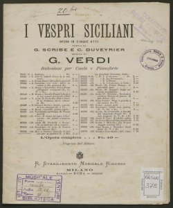 I vespri siciliani : opera in 5 atti / poesia di G. Scribe e C. Duveyrier ; musica di Giuseppe Verdi