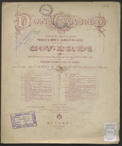 Don Carlo : opera in cinque atti / parole di Mery e Camillo du Locle ; musica di G. Verdi