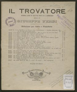Il trovatore : dramma in quattro parti / di Salvatore Cammarano ; musica di Giuseppe Verdi ...