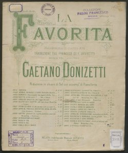 La favorita : melodramma in quattro atti / traduzione dal francese di F. Jannetti ; musica di Gaetano Donizetti