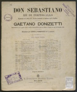 Don Sebastiano re di Portogallo : dramma in cinque atti / di E. Scribe ; tradotto in italiano dal sig. G.. Ruffini