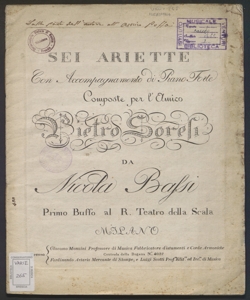 Sei ariette con accompagnamento di piano forte / composte ... da Nicola Bassi