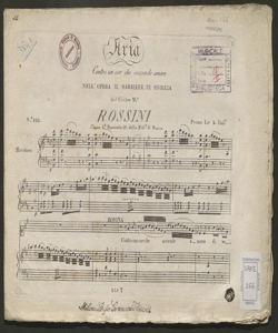 Contro un cor che accende amore : Aria nell'Opera Il barbiere di Siviglia / del Celebre M.o Rossini