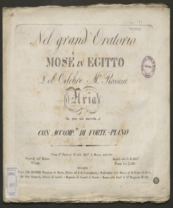 La pace mia smarrita : aria, nel grand'oratorio Mosè in Egitto / del celebre M.o Rossini ; [ridotta] con accomp.to di forte-piano