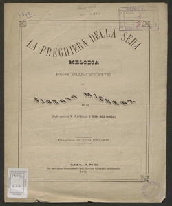 La preghiera della sera : melodia per pianoforte / di Giorgio Micheuz