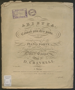 Calmati pria ch'io parta : arietta with an accompaniment for the piano forte ... / by D. Crivelli