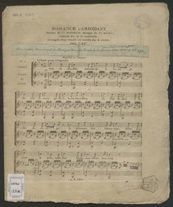 Romance d'Ariodant / paroles du C.n Hoffmann ; musique du C.n Mehul