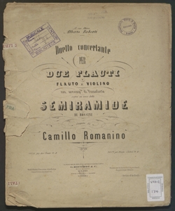 Duetto concertante per due flauti o flauto e violoncello con accomp.to di pianoforte sopra un tema della Semiramide di Rossini : op. 68