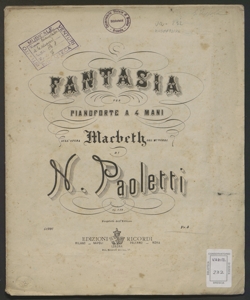 Fantasia per Pianoforte a 4 mani sull'opera Macbeth del M.o Verdi : op.119 / di Natale Paoletti