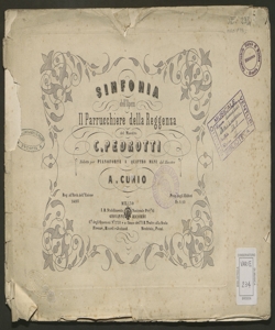 Sinfonia dell'opera Il Parrucchiere della reggenza / del Maestro C. Pedrotti  ; ridotta per pianoforte a quattro mani dal maestro A. Cunio