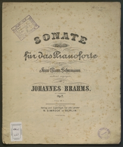 Sonate Fis moll für das Pianoforte, op.2 / componirt und Frau Clara Schumann verherend zugeeignet von Johannes Brahms