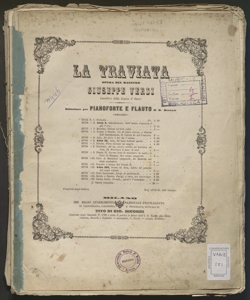 La traviata ... / di Giuseppe Verdi ; riduzione per pianoforte e flauto di D. Dugnani