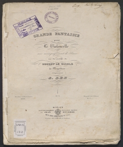 Grande fantaisie pour le violoncelle avec accompagnement de piano sur des motifs de Robert le Diable de Meyerbeer : Op. 6 / composée par S. Lee