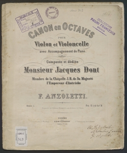 Canon en octaves pour violon et violoncelle avec accompagnement de piano ... : oeuvre 5 / composee ... par F. Anzoletti