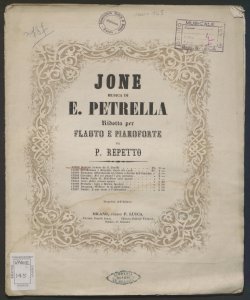 Sinfonia dall'opera Jone / di Errico Petrella ; ridotta per flauto e pianoforte di Giovanni Daelli