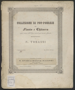 Collezione di pot-pourris per flauto e chitarra sopra motivi delle opere teatrali più recenti : primo pot-pourris sull'opera Linda di Chamounix di G. Donizetti / [musica di] P. Tonassi