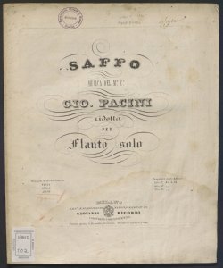 [2]: Saffo / musica del m.o c.e Gio. Pacini ; ridotta per flauto solo