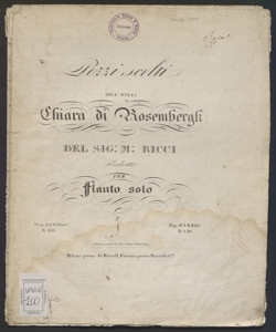 Pezzi scelti dell'opera Chiara di Rosembergh / del sig.r m.o Ricci ; ridotti per flauto solo