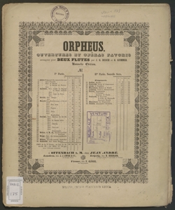 Orpheus : Ouvertures et opéras favoris / arrangées pour deux flûtes par J. G. Busch et J G. Kummer