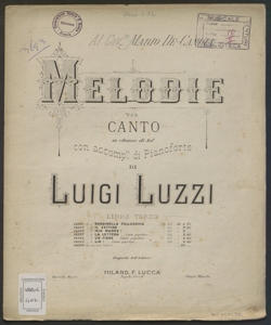 Melodie per canto in chiave di sol con accomp.to di pianoforte : Libro terzo / di Luigi Luzzi