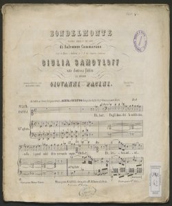 Bondelmonte : tragedia lirica in tre parti / di Salvatore Cammarano ; posta in musica [...! dal Cav. Giovanni Pacini