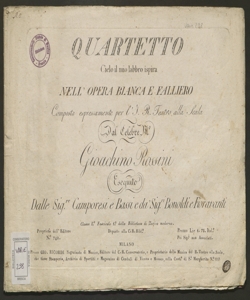 Cielo il mio labbro ispira : quartetto nell'opera Bianca e Falliero / composti espressamente per l'I. R. Teatro alla Scala dal celebre M.o Gioachino Rossini