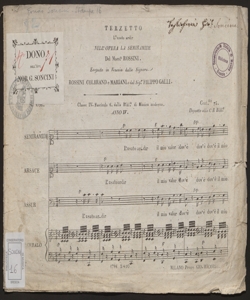 Semiramide : L'usato ardir / ridotto con accomp. di Cembalo ; eseguito in Venezia dalle sig.re Rossini-Colbran e Mariani e da Filippo Galli