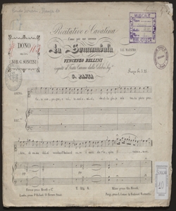 La Sonnambula : Come per me sereno / eseguita al Teatro Carcano dalla celebre sig.ra G. Pasta ; Vincenzo Bellini