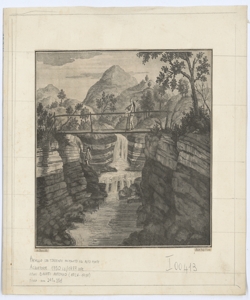 Paesaggio con torrente incassato ed alto ponte Baratti Antonio