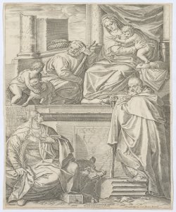 Sacra Famiglia con santa Caterina e sant'Antonio abate Carracci Agostino