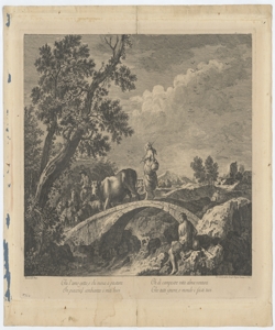 Paesaggio con pastori e gregge che attraversano un ponte Wagner Joseph