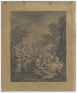 Giardino con dame e gentiluomo in lettura Beauvarlet Jacques Firmin