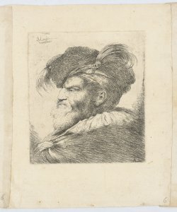 Testa d'uomo con una lunga barba, un turbante ed un cappello di pelliccia Longhi Alessandro