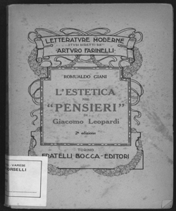 L'estetica nei pensieri di Giacomo Leopardi / Romualdo Giani