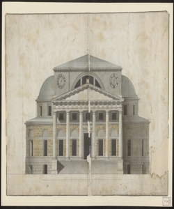 [Progetto di edificio neoclassico con scalinata e pronao]