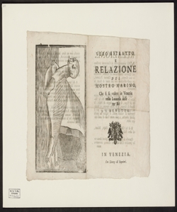 Vero ritratto, e relazione del mostro marino che si fà vedere nella locanda delli tre Rè a S. Benetto 