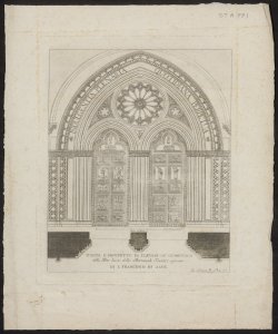 Pianta e prospetto in elevazione geometrica della porta binata della Patriarcale Basilica inferiore di S. Francesco di Asisi