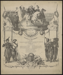 Agli onorevoli signori ufficiali, bass'ufficiali e militi della Guardia Nazionale di Bergamo : augurio per le Feste Natalizie e pel Buon Capo d'Anno 1864 offerta dell'umile e riconoscente Tamburino / N. Sanesi - 1 