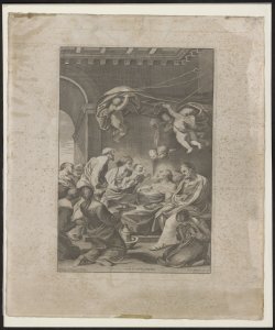 [La morte di Sant'Anna] / Andrea Sacchi pinx Romae in Eccla S. Caroli ad Catinarius ; Cesare Fantetti sculp sup. licen