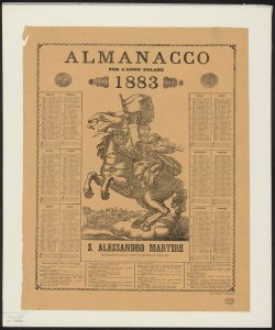 Almanacco per l'anno solare 1883 : S. Alessandro martire protettore della città e diocesi di Bergamo