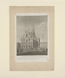 Veduta della facciata e fianco destro del Duomo di Milano / Federico Lose disegnò dal vero ; Carolina Lose incise anno 1816