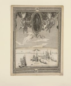 [Ritratto del comandante Gabrielle Chambres de Boisbaudran cavaliere dell'Ordine di Malta e battaglia navale tra forze maltesi e turche nel mar Egeo combattuta il 28 settembre 1644]