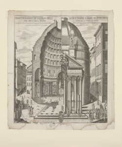 Prospetto interno ed esterno dell antico tempio romano detto Pantheon oggi chiesa della rotonda dedicata a tutti li santi / disegnato da Giuseppe Tiburtio Vergelli recanatese ; intagliato da Pietro Paolo Girelli 