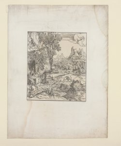 Paesaggio con san Girolamo e due leoni / A. Tramontini F(ecit)