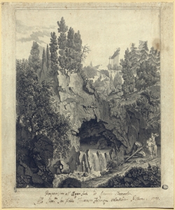 paesaggio con caverna e coppia Benaglia, Giuseppe