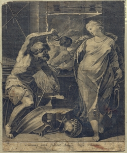 Vulcano forgia le armi di Achille per conto di Teti Daret, Pierre