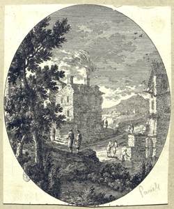 paesaggio con alberi e case Perelle, Gabriel (attribuito)